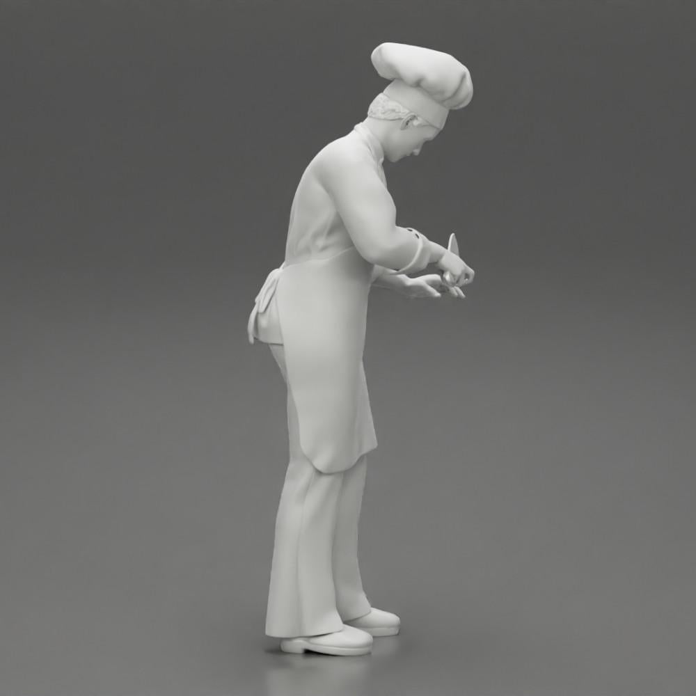 Diorama model building product photo 7: Diorama miniature: standing chef in professional attire with chef's knife (Ref No. A49)