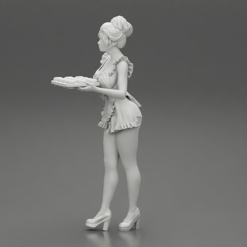 Diorama model building product photo 10: Diorama miniature: maid with tray full of cupcakes, standing figure (Ref No. A48)