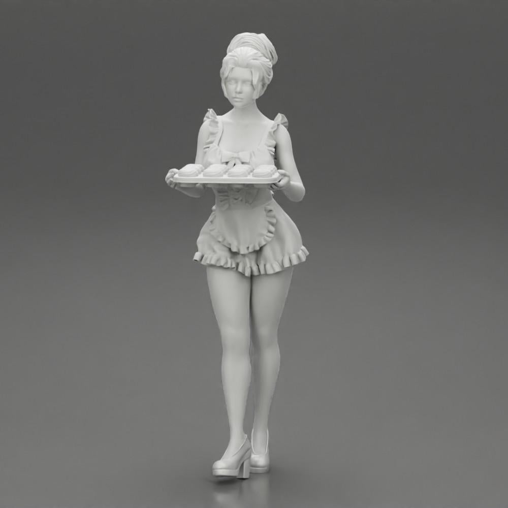 Diorama model building product photo 11: Diorama miniature: maid with tray full of cupcakes, standing figure (Ref No. A48)