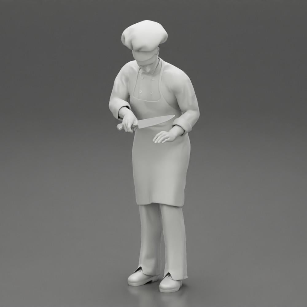 Diorama model building product photo 11: Diorama miniature: standing chef in work attire with chef's knife (Ref No. A49)