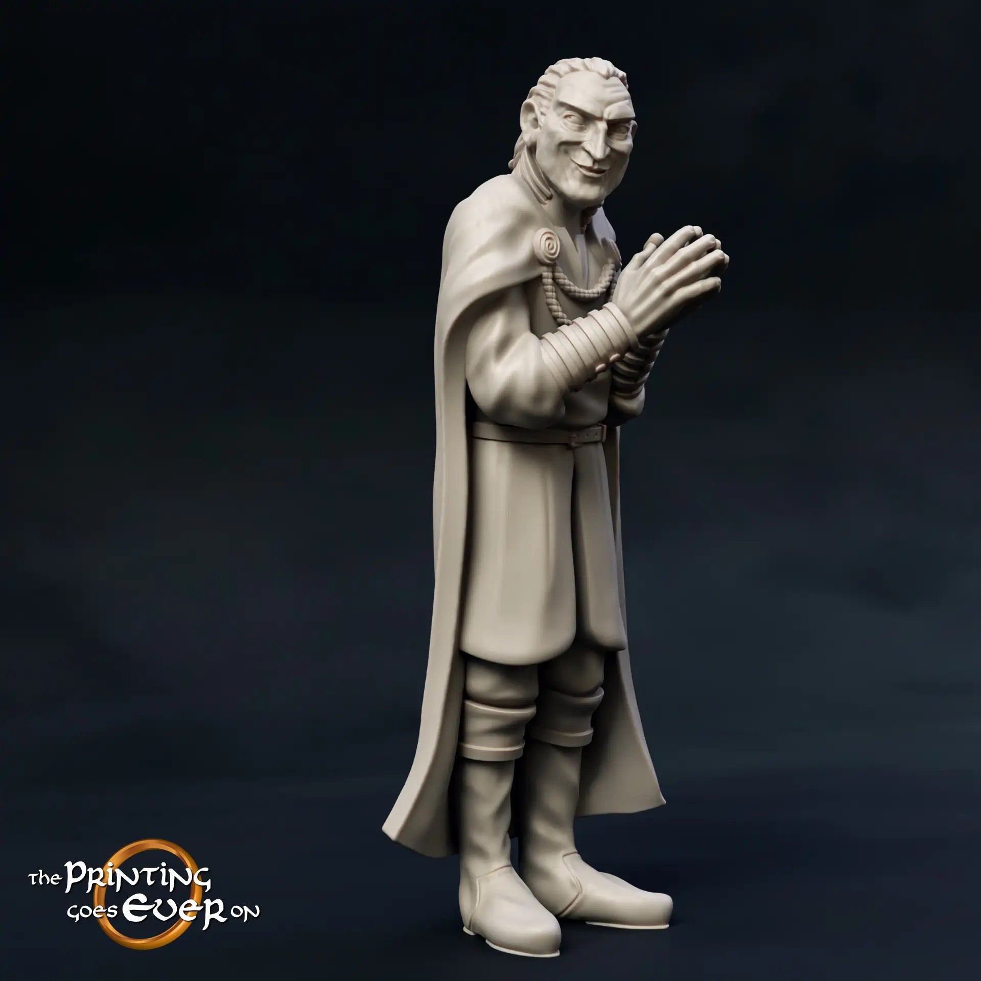 Product photo Tabletop 28mm The Printing Goes Ever On (TPGEO) 0: White Wizard with Servant: Evil Mage with Spell Orb Artifact