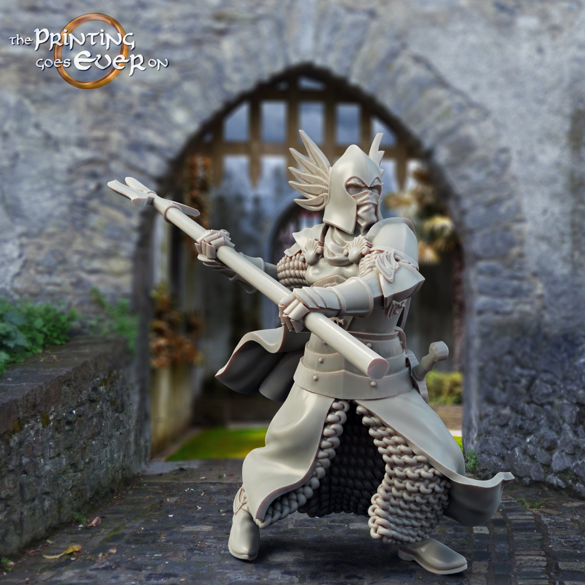 Product photo medieval historical figure 75mm Scale The Printing Goes Ever On (TPGEO) 0: Medieval Knight Figures Castle Guard C - 75mm Models - Warriors of Gonthan