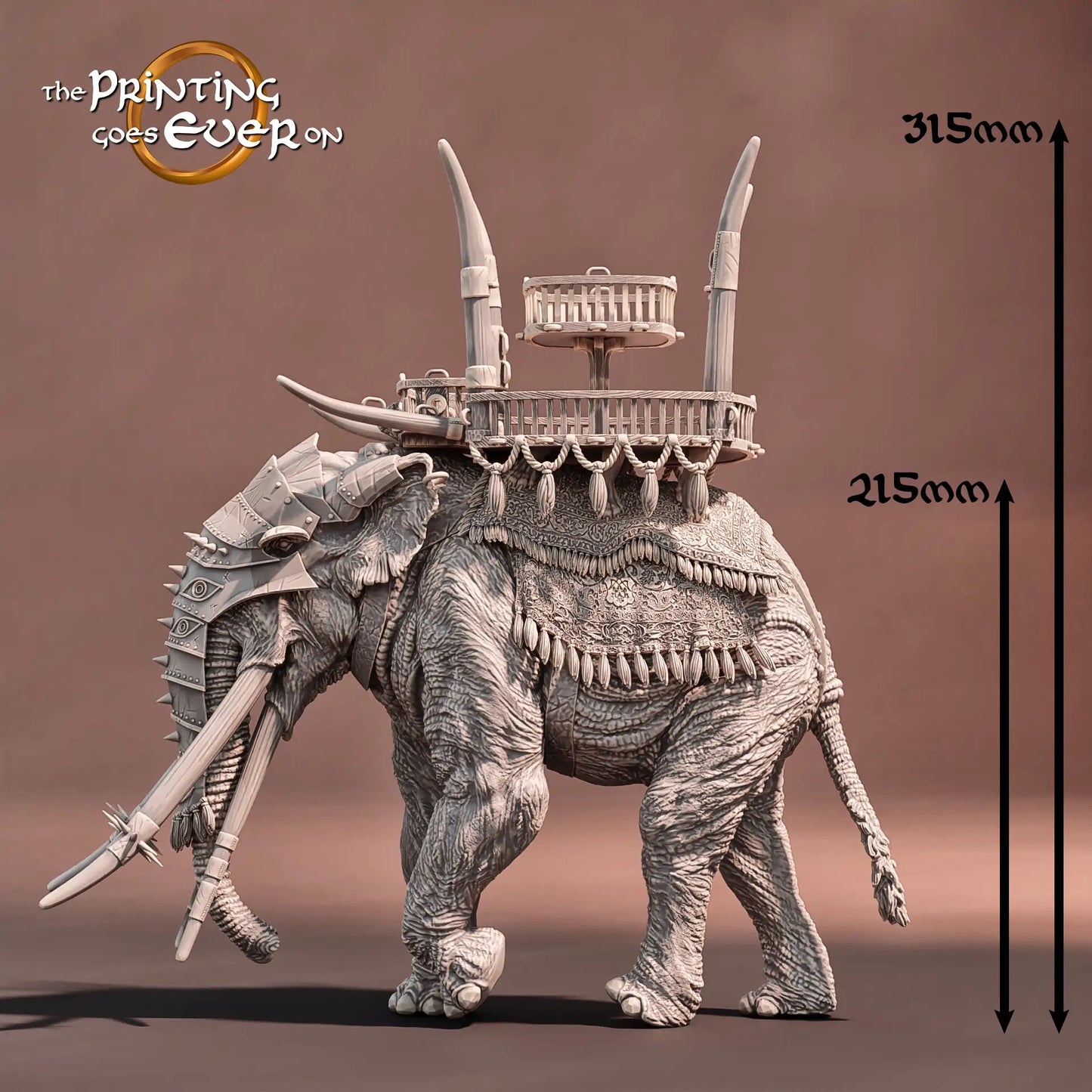 Product photo Tabletop 28mm The Printing Goes Ever On (TPGEO) 0: War Elephant: Monstrous creature with howdah - Nomadic people from the desert, warriors of the south