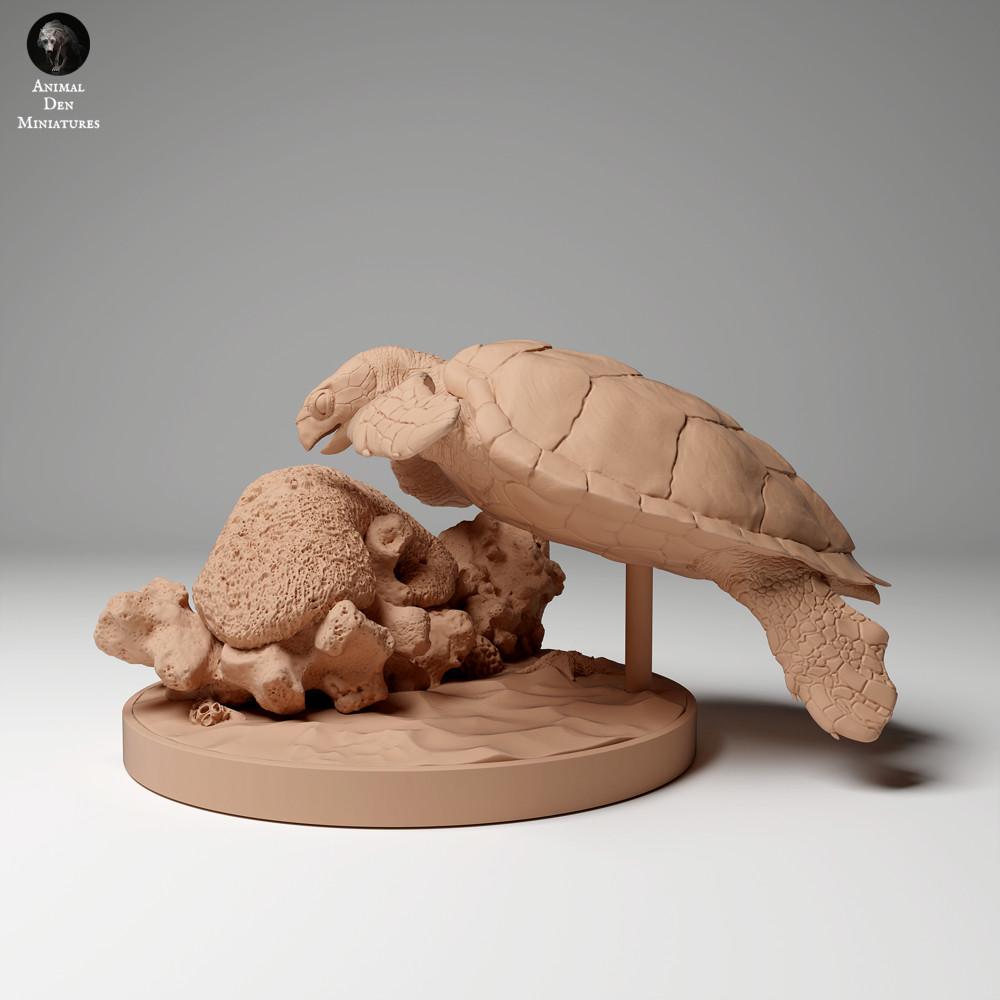Product photo animal figure Animal Den Miniatures 0: Sea animal figure: Realistic Hawksbill Turtle - feeding (24_05_04)