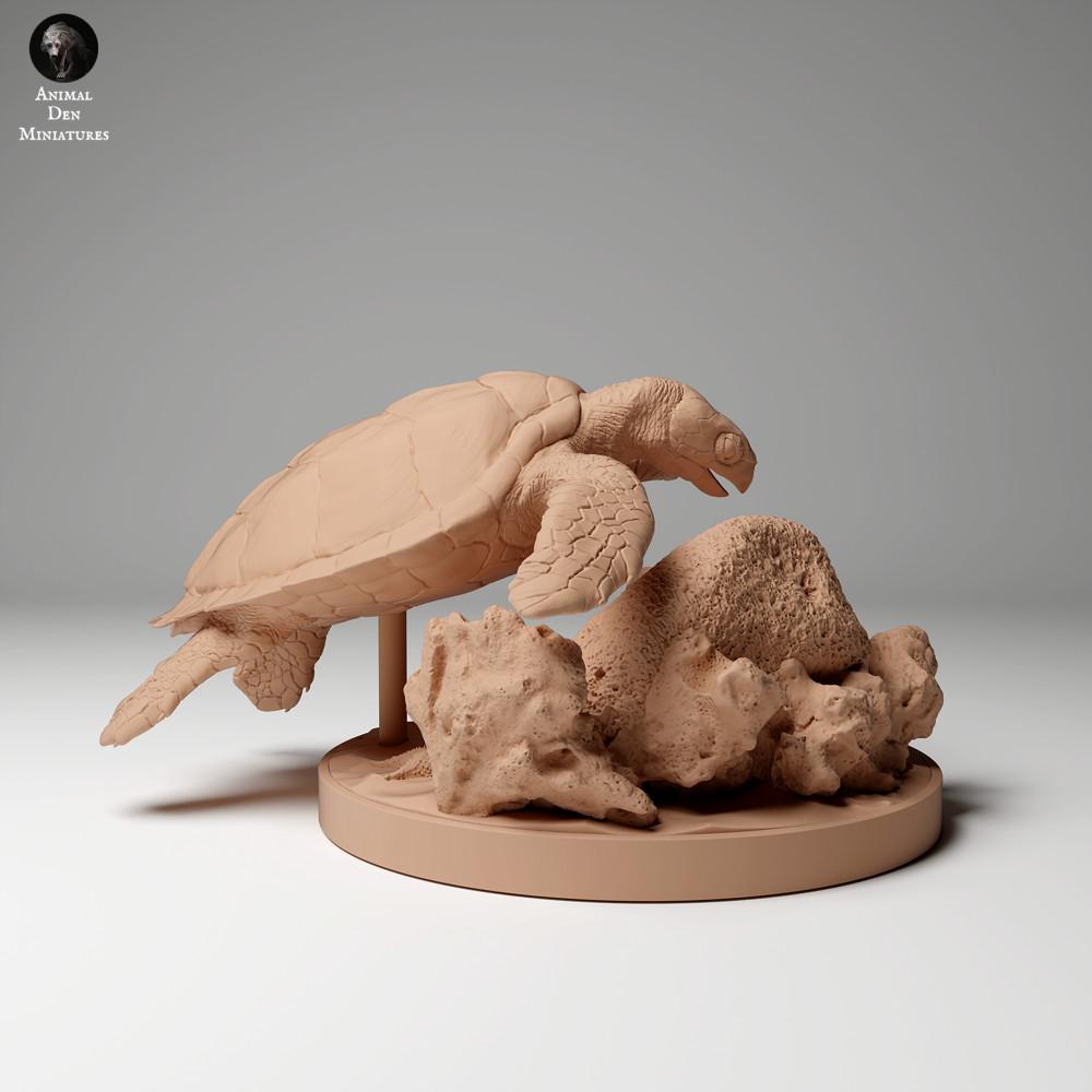 Product photo animal figure Animal Den Miniatures 1: Marine animal figure: Real Hawksbill Turtle - feeding (24_05_04)