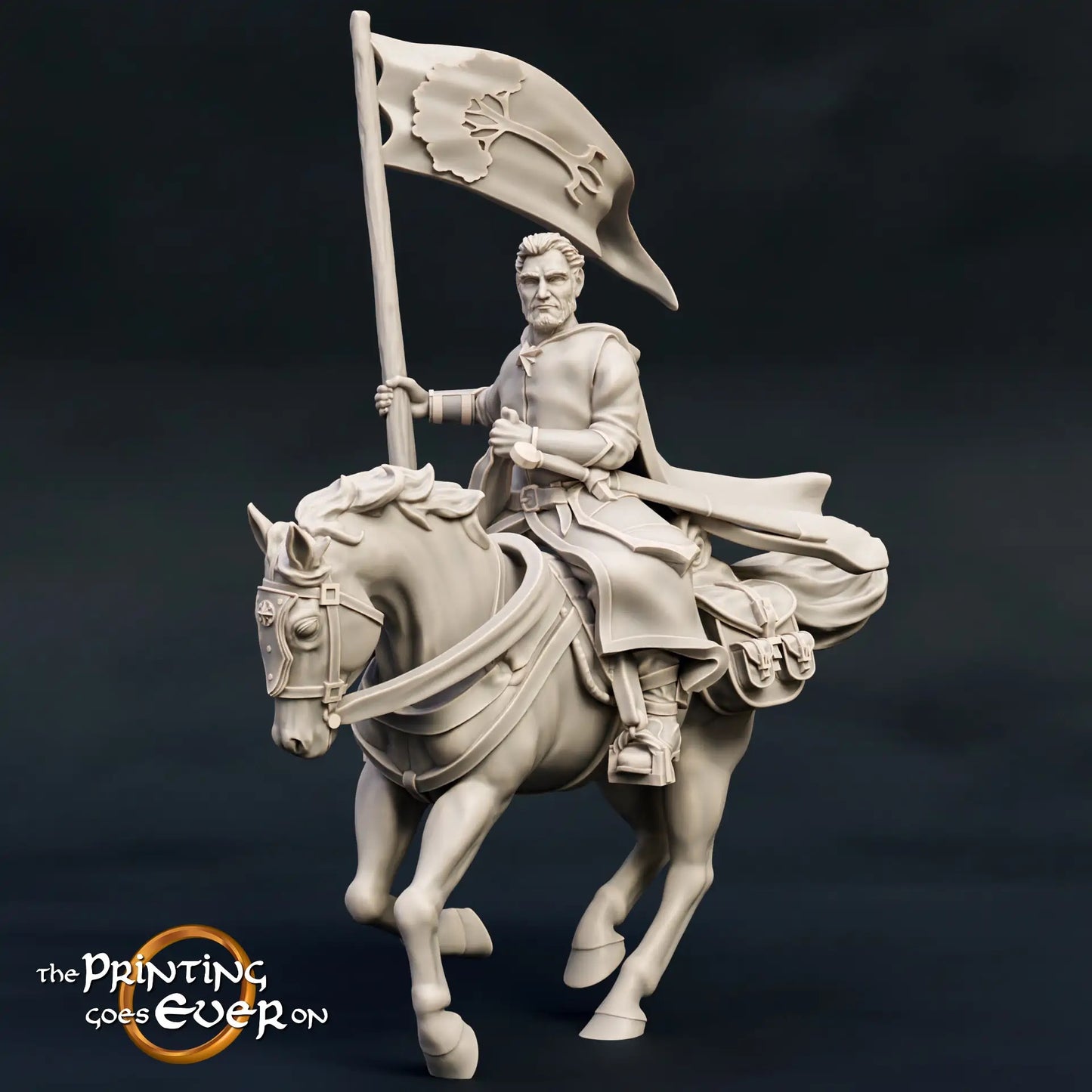 Product photo Tabletop 28mm The Printing Goes Ever On (TPGEO) 0: Ranger of the Woodland: Ranger from the Woodlands with sword, spear, and bow mounted