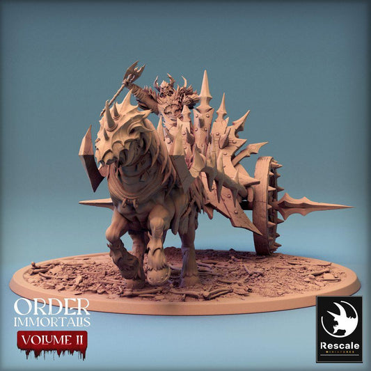 Product photo Tabletop 28mm Lord of the Print (LotP) 0: Tabletop miniature: Dark Warlord on Chariot, Demon Knight with Glaive, Elite Cavalry Leader (24_02_L)