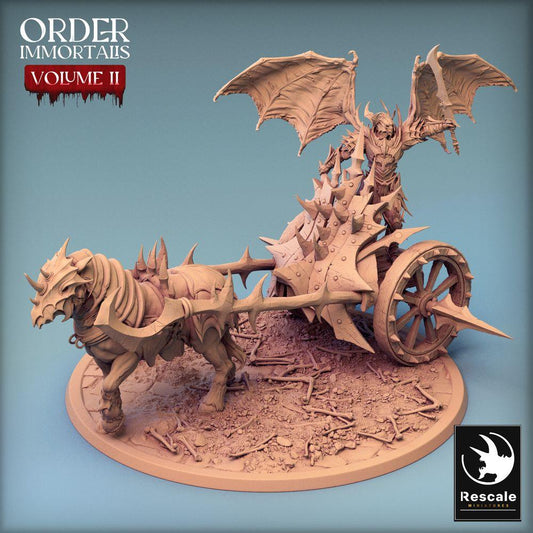 Product photo Tabletop 28mm Lord of the Print (LotP) 0: Tabletop figure: Demon Lord on Chariot, Winged Demon with Axe / Undead Warlord, Boss Model (24_02_M)