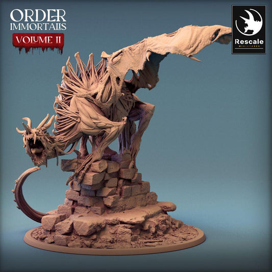 Product photo Tabletop 28mm Lord of the Print (LotP) 0: Tabletop miniature: Undead Dragon on Ruins Base, Bonewyrm Bone Dragon, Boss Monster - Immortalis Dragon Guard (24_02_D2)