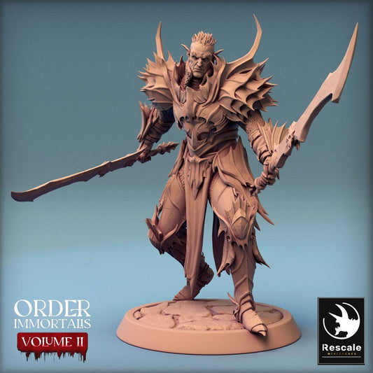 Product photo Tabletop 28mm Lord of the Print (LotP) 0: Tabletop miniature: Dark Knight / Cursed Paladin, Glaive Warrior with Longsword - Draven Evernight (24_02_G3)