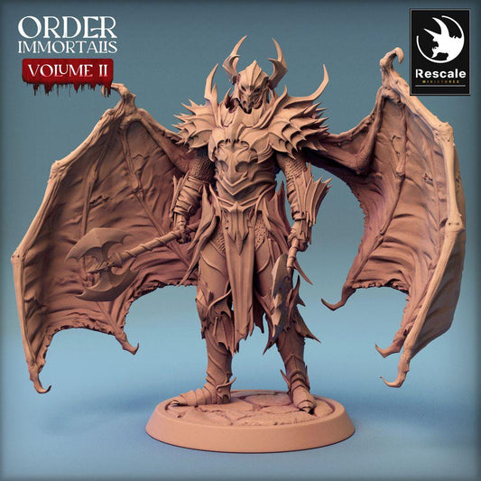 Tabletop photo 28mm Lord of the Print (LotP) 0: Tabletop miniature: Winged Demon Lord with Double Axe - Dark Paladin, Chaos Lord, Boss (24_02_G4)
