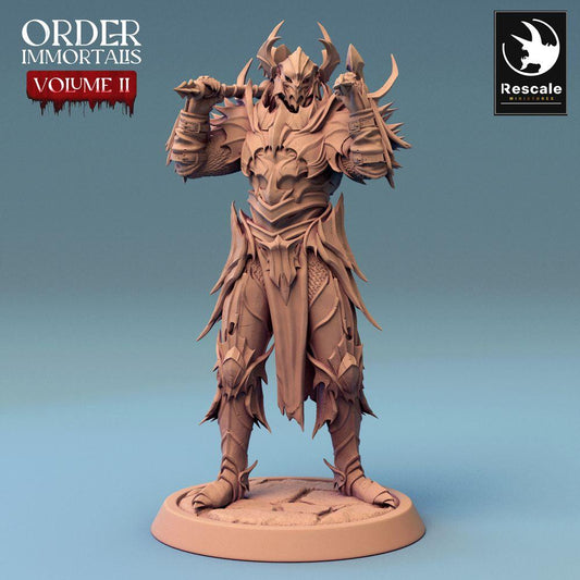 Product photo Tabletop 28mm Lord of the Print (LotP) 0: Tabletop miniature: Dark Knight, Death Knight with Two-Handed Hammer, Cursed Paladin - Boss Character, Elite Warrior - Draven Evernight (24_02_G9)