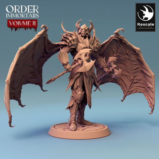 Product photo Tabletop 28mm Lord of the Print (LotP) 0: Tabletop miniature: Demon Lord, winged Chaos Warrior, Hell Knight with double axe (Draven Evernight) (24_02_G10)