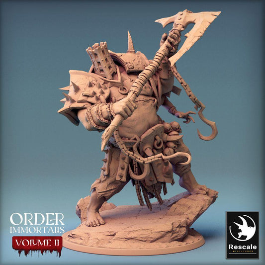 Product photo Tabletop 28mm Lord of the Print (LotP) 0: Fantasy Figure: Ogre Warlord / Barbarian Berserker with Halberd - Eradicus Attack (24_02_F1)