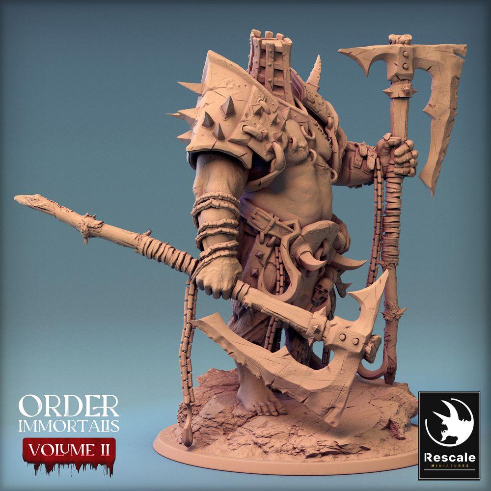 Produktfoto Tabletop 28mm Lord of the Print (LotP) 0: Fantasy Figur: Eradicus, Barbarenkriegsherr Berserker mit Zweihandaxt, Axtkämpfer mit Käfighelm, Boss-Miniatur (24_02_F3)