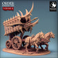 Product photo Tabletop 28mm Lord of the Print (LotP) 0: Tabletop miniature: Demonic War Chariot Scorpio Chariot - beast-drawn war chariot with harpoon ballista, spiked chariot (24_02_B2)
