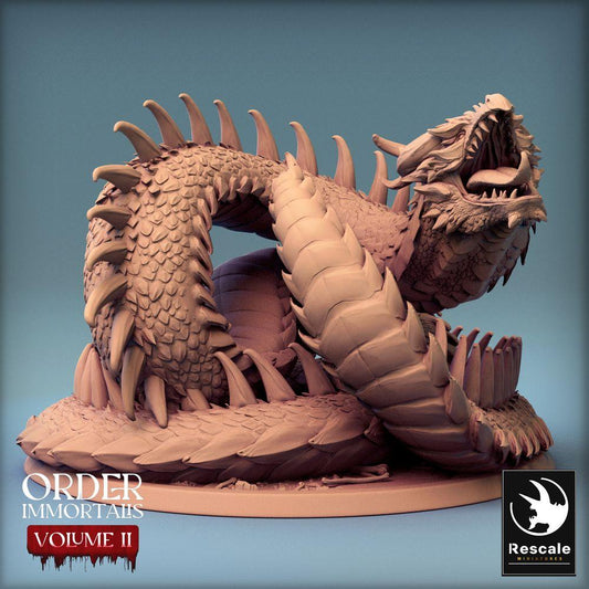 Product photo Tabletop 28mm Lord of the Print (LotP) 0: Tabletop miniature: Lindwurm serpent dragon, monstrous wyrm, dragon miniature, boss monster, and dungeon creature (24_02_E2)