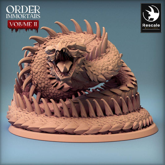 Product photo Tabletop 28mm Lord of the Print (LotP) 0: Tabletop miniature: Giant Sandworm / Cave Worm - spiked serpent beast, Abyss Worm (Wyrm), boss monster (24_02_E3)