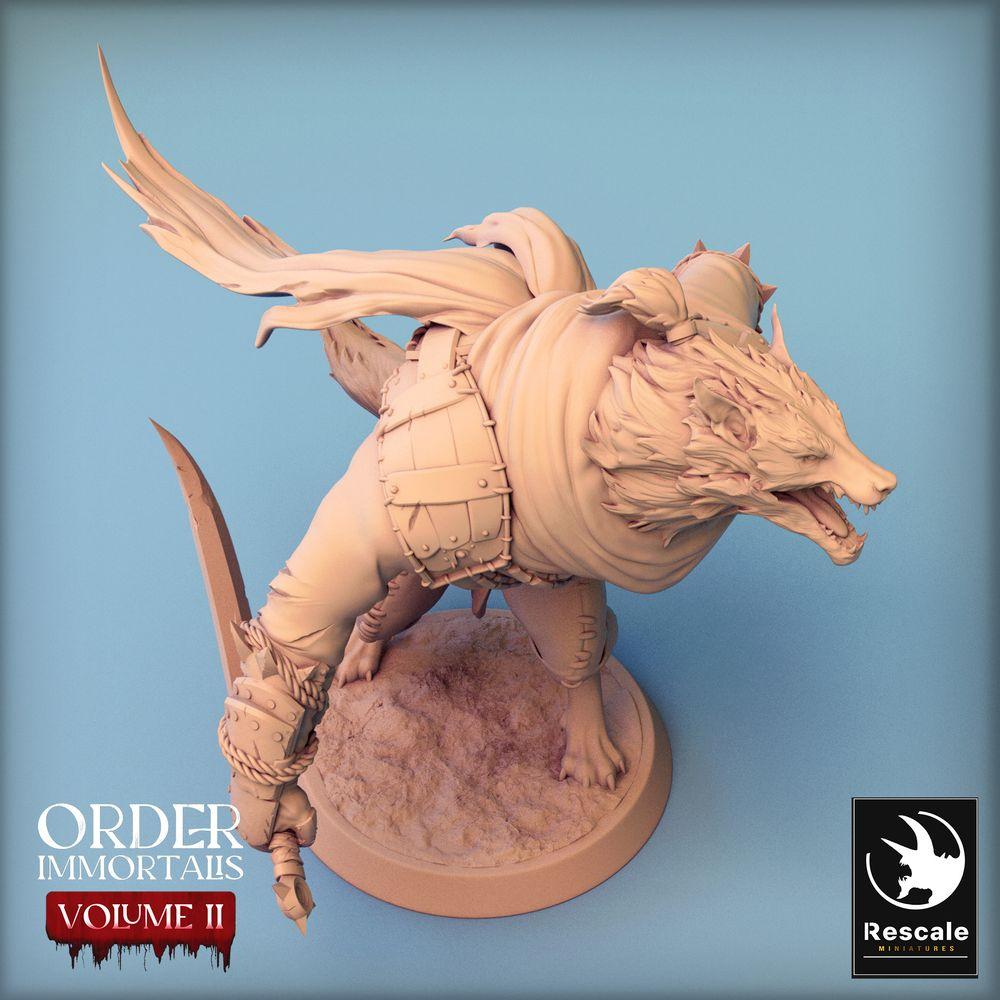 Product photo Tabletop 28mm Lord of the Print (LotP) 0: Tabletop miniature: Werewolf Barbarian with curved saber - Beast Warrior, Jackalman/Hyena-man Raider, Mercenary, Skirmisher, Werewolf Barbarian (24_02_C5)