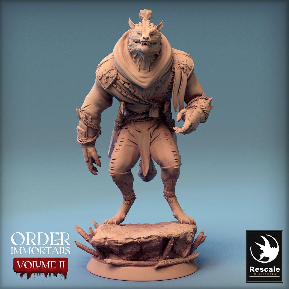 Product photo Tabletop 28mm Lord of the Print (LotP) 0: Tabletop miniature: Werewolf Beastman, Beast Warrior and Barbarian Leader, Skirmish Boss, Dungeon Opponent (24_02_C6)