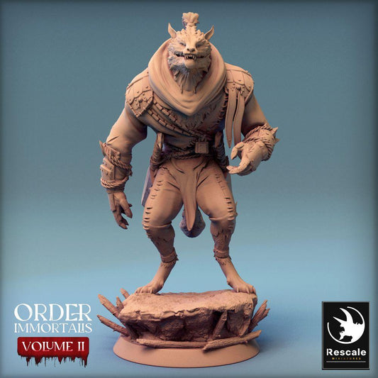 Product photo Tabletop 28mm Lord of the Print (LotP) 0: Tabletop miniature: Werewolf Beastman, Beast Warrior and Barbarian Leader, Skirmish Boss, Dungeon Opponent (24_02_C6)