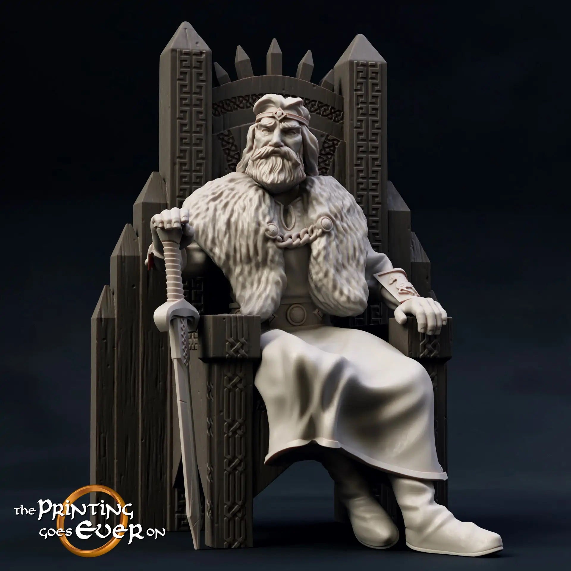 Product photo medieval historical figure 75mm Scale The Printing Goes Ever On (TPGEO) 0: Medieval figures king with throne - 75mm models - royal family
