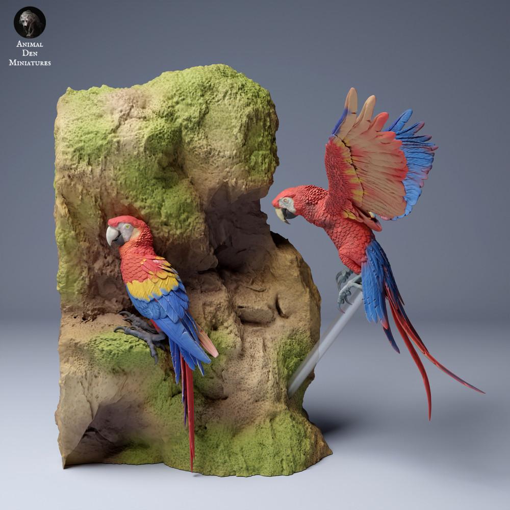Product photo animal figure Animal Den Miniatures 2: Jungle animal figure: Scarlet Macaws (24_04_09)
