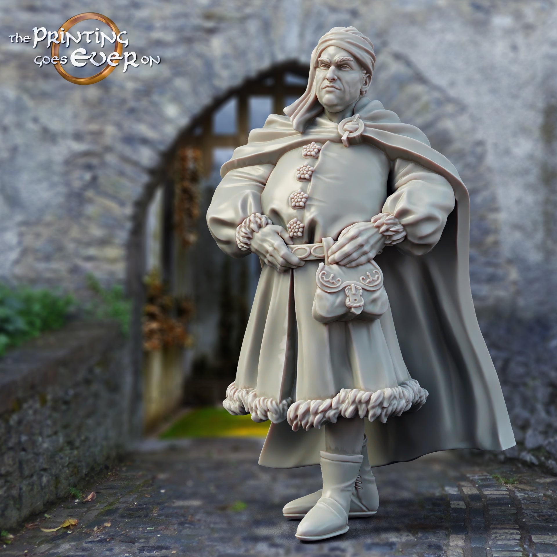 Product photo medieval historical figure 75mm Scale The Printing Goes Ever On (TPGEO) 0: Medieval knight figures villagers nobleman - 75mm models - medieval town