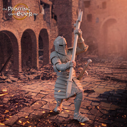 Product photo medieval historical figure 75mm Scale The Printing Goes Ever On (TPGEO) 0: Medieval knight figures Knight with lance B - Warrior of Gonthan