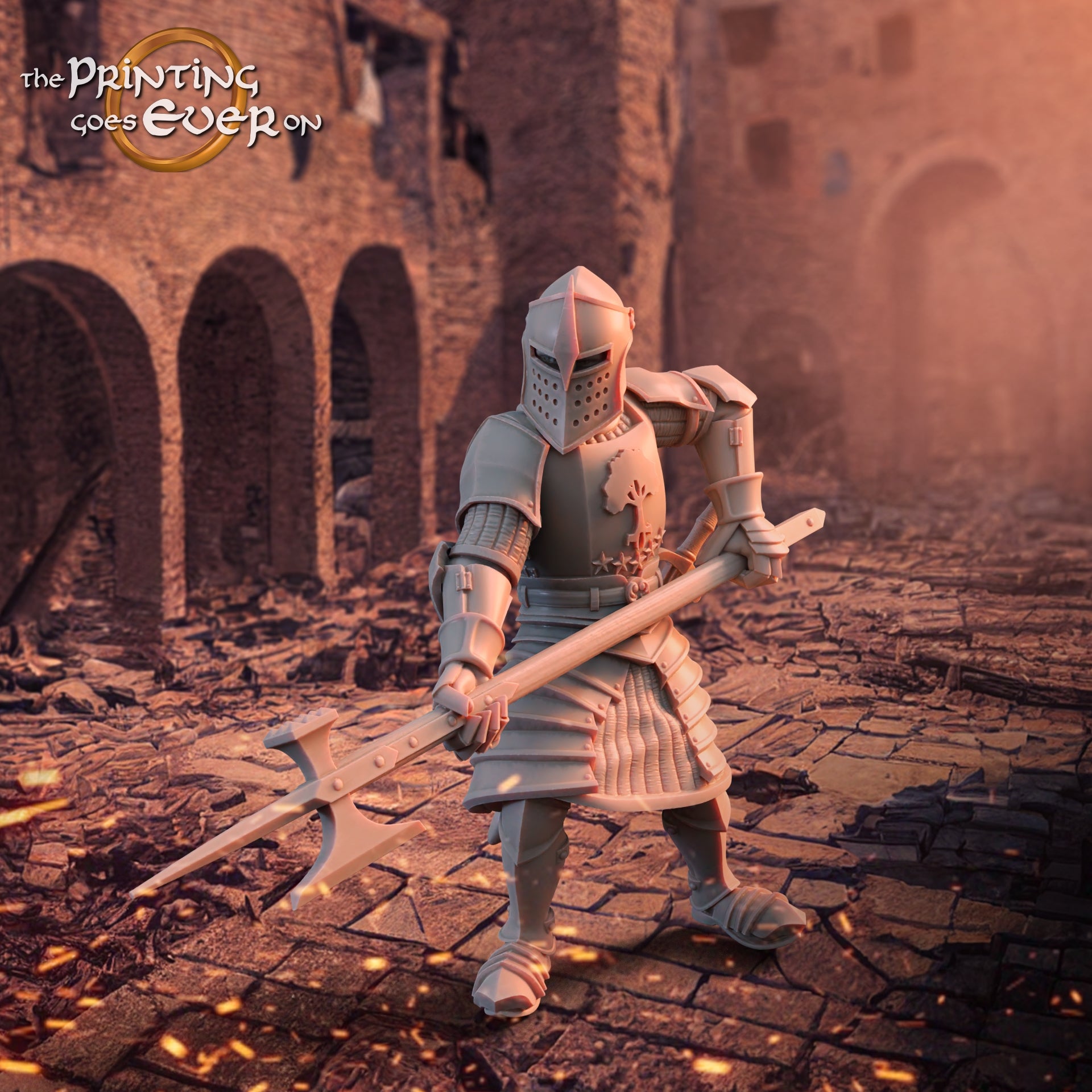 Product photo medieval historical figure 75mm Scale The Printing Goes Ever On (TPGEO) 0: Medieval knight figures Knight with lance A - Warrior of Gonthan