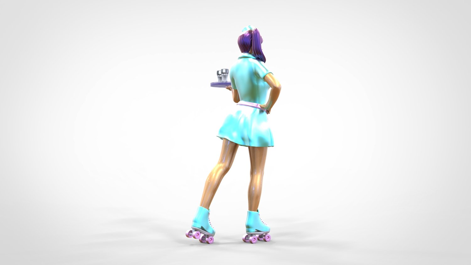 Product photo 0: Waitress on roller skates 2: Server with tablet brings drinks