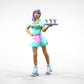 Product photo 0: Waitress on roller skates 2: Server with tablet brings drinks