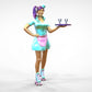 Product photo 0: Waitress on roller skates 2: Server with tablet brings drinks