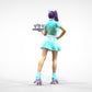 Product photo 0: Waitress on roller skates 2: Server with tablet brings drinks