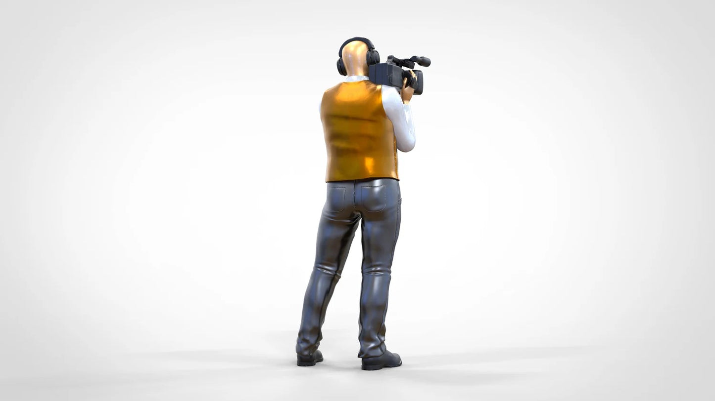 Product photo diorama and model building miniature figure: Reporter team - cameraman with handheld camera