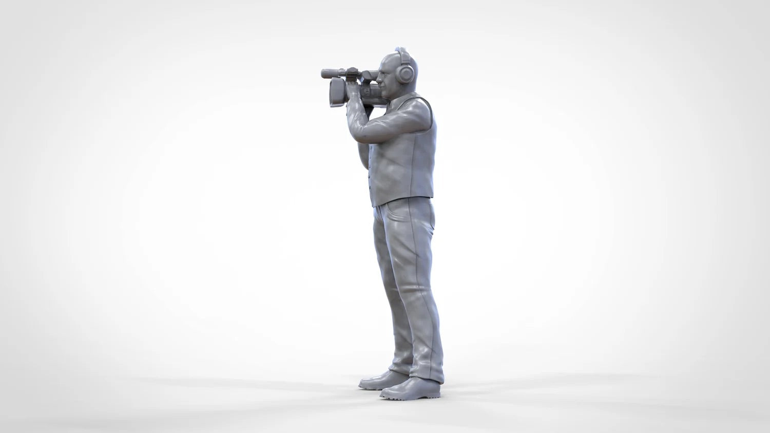 Product photo diorama and model building miniature figure: Reporter team - cameraman with handheld camera