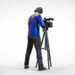 Product photo diorama and model building miniature figure: Reporter team - cameraman with camera and tripod
