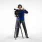 Product photo diorama and model building miniature figure: Reporter team - cameraman with camera and tripod