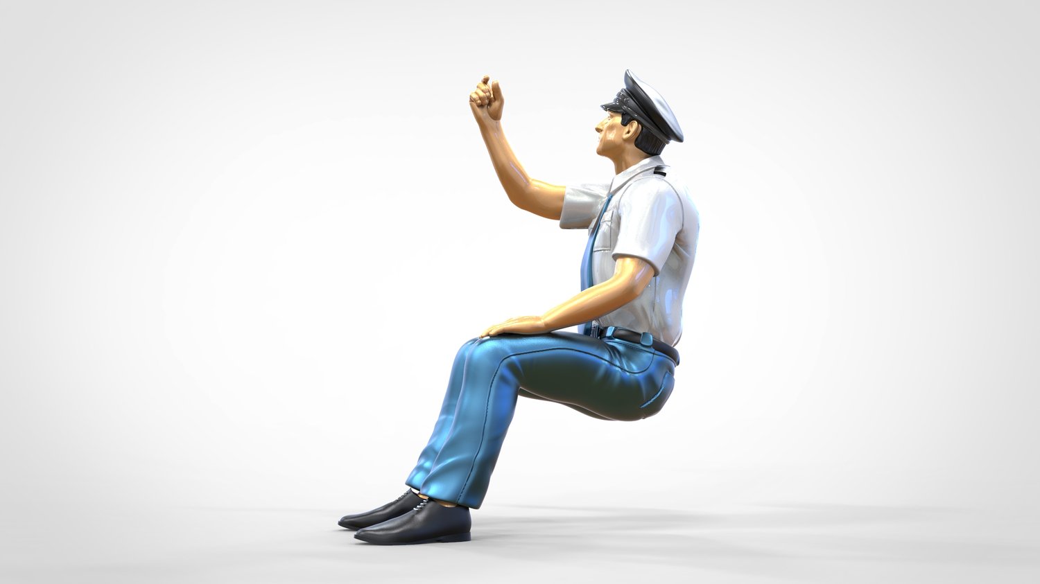 Product photo 0: Pilot in uniform sitting: Aircraft personnel - operating switch