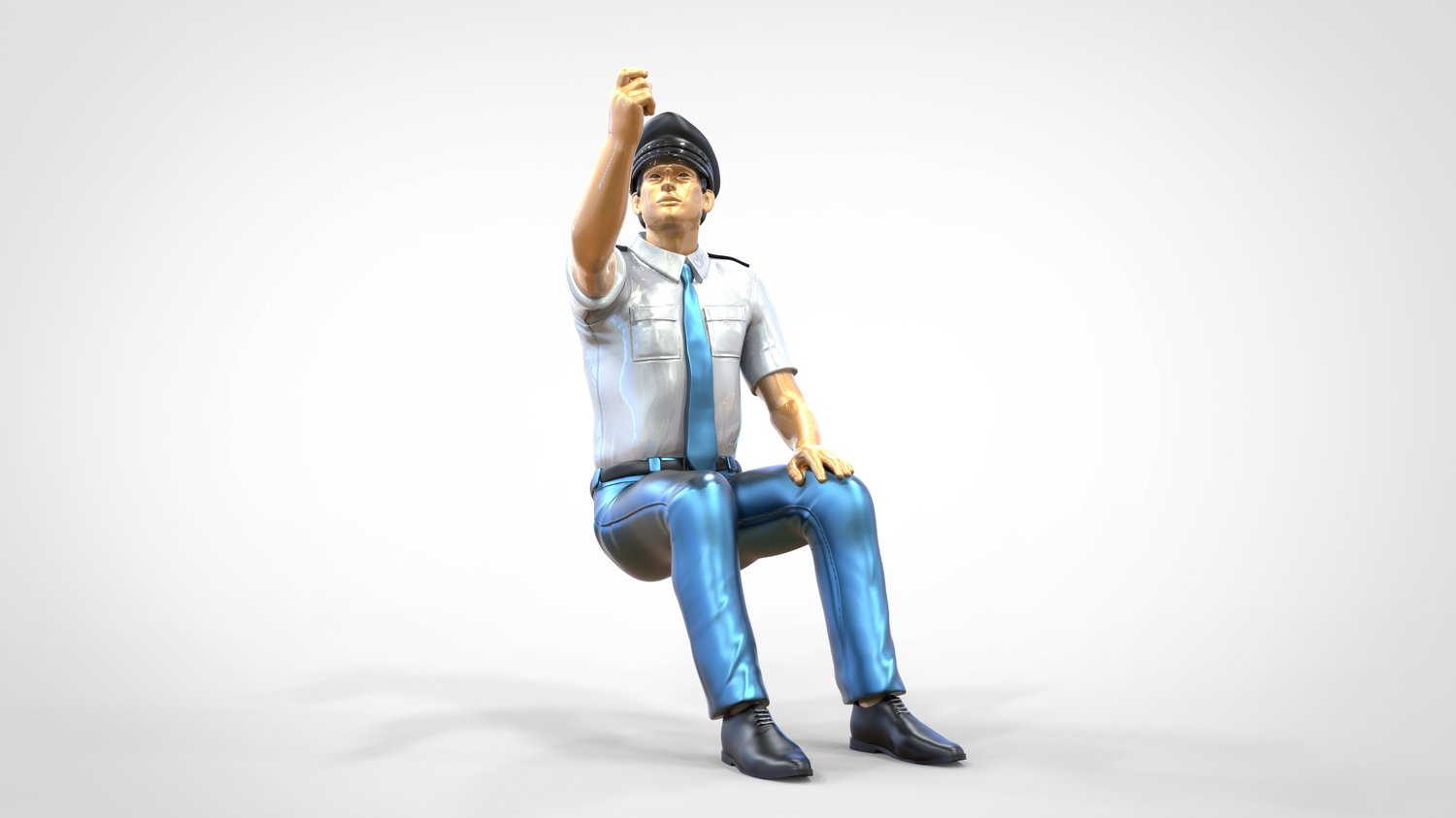 Product photo 0: Pilot in uniform sitting: Aircraft personnel - operating switch