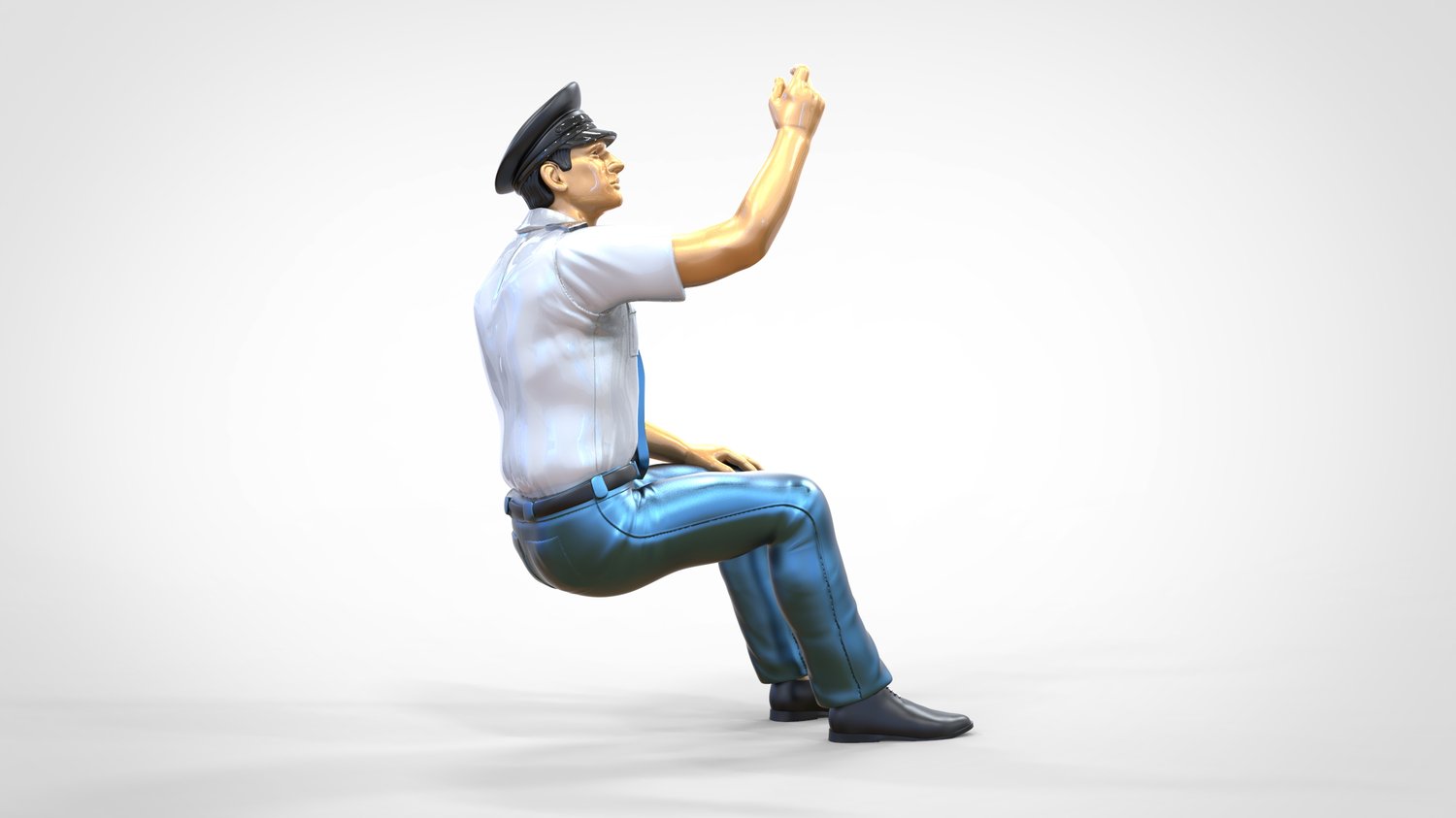 Product photo 0: Pilot in uniform sitting: Aircraft personnel - operating switch