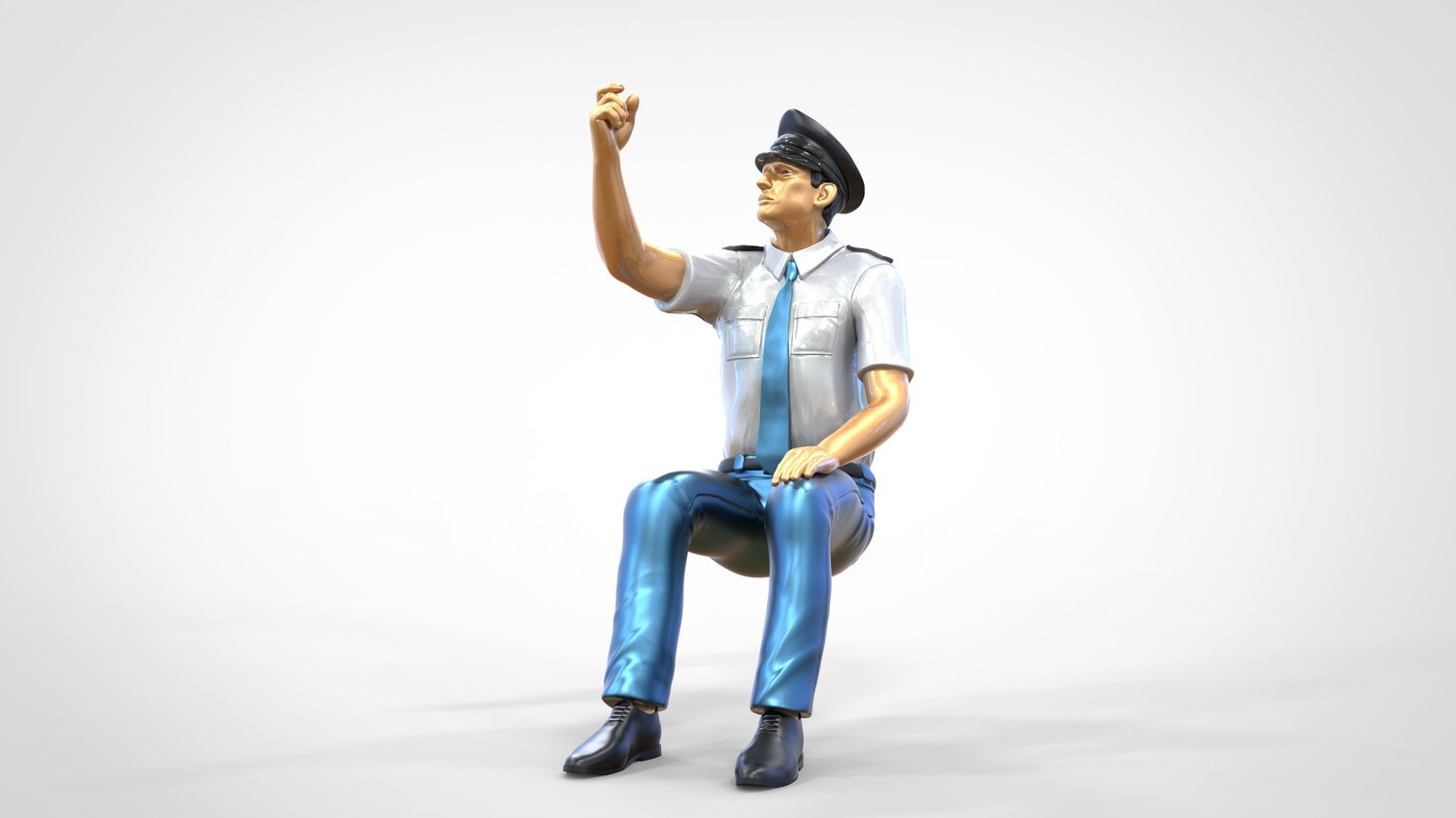 Product photo 0: Pilot in uniform sitting: Aircraft personnel - operating switch