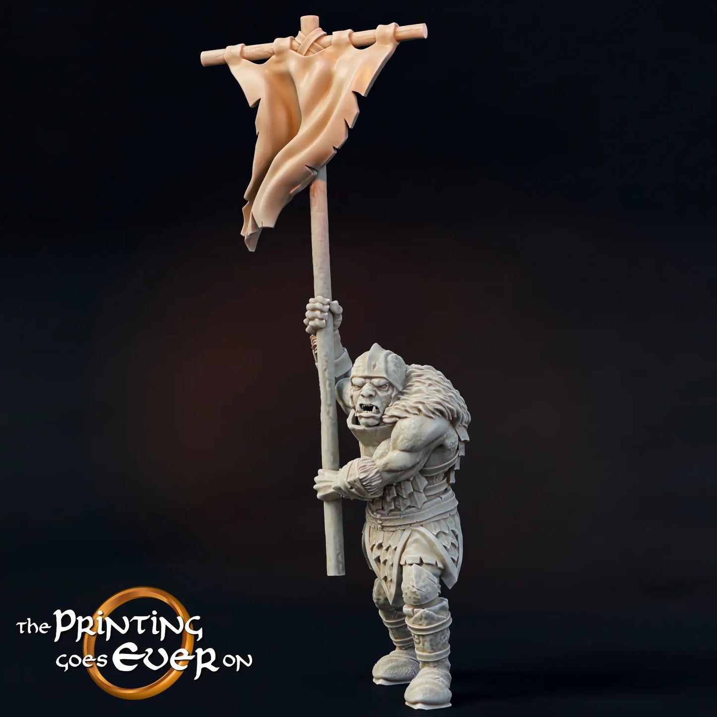 Product photo Tabletop 28mm The Printing Goes Ever On (TPGEO) 0: Orc Commando: Combat Squad / Foot Troop of Evil - Standard, Drum, and Spear