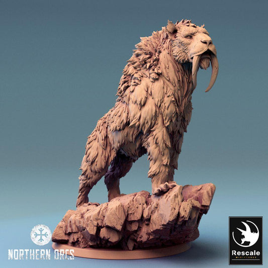 Product photo Tabletop 28mm Lord of the Print (LotP) 0: Tabletop miniature: Saber-toothed Tiger Frost Beast, Alpha Predator, Boss Monster, War Beast Mount (24_04_C1)