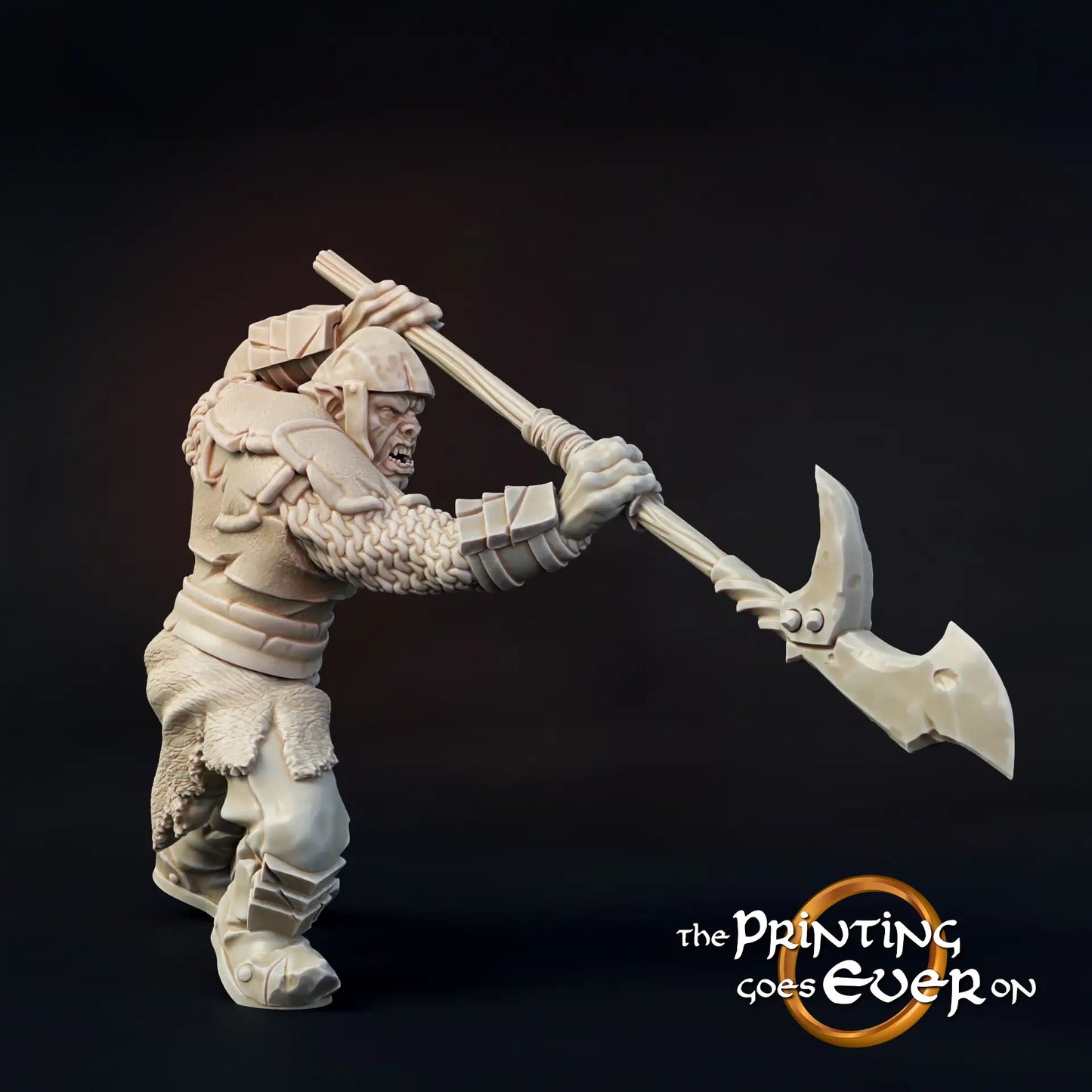 Product photo Tabletop 28mm The Printing Goes Ever On (TPGEO) 0: Orc Commando: Combat Squad / Foot Troop of Evil - Standard, Drum, and Spear