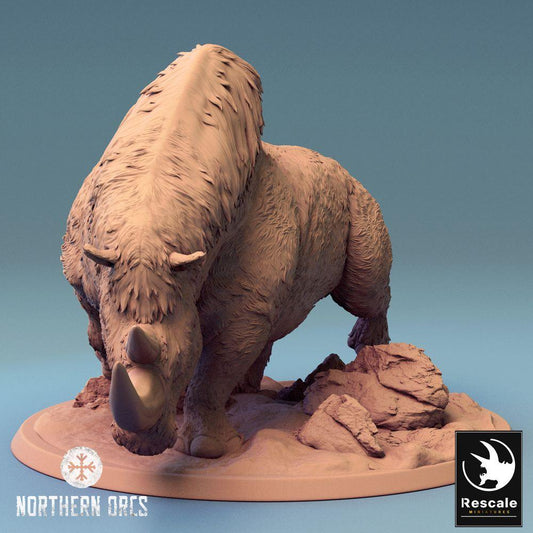 Product photo Tabletop 28mm Lord of the Print (LotP) 0: Tabletop miniature: Orc Warboar Rhino-Boar, charging giant boar, War Boar Mount, monstrous beast (24_04_D1)