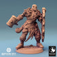 Tabletop photo 28mm Lord of the Print (LotP) 0: Tabletop miniature: Orc Warrior, shield bearer with large shield and club, melee fighter, Orc Shieldbearer (24_04_I1)