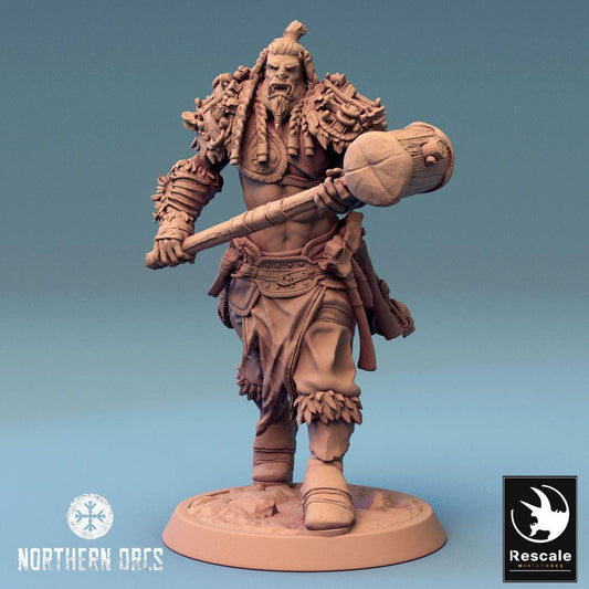 Product photo Tabletop 28mm Lord of the Print (LotP) 0: Fantasy Figure: Orc Warrior, Berserker, and Tribal Warrior with Warhammer (24_04_I3)
