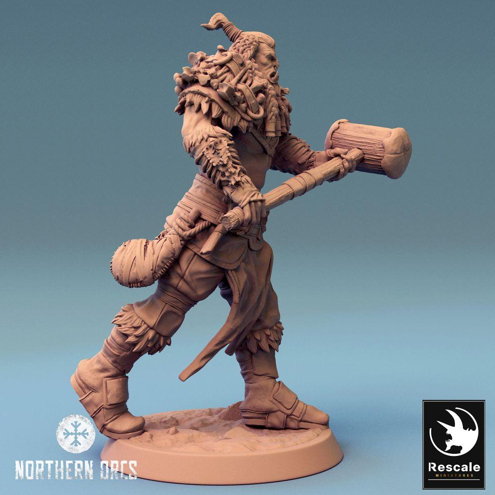 Product photo Tabletop 28mm Lord of the Print (LotP) 0: Fantasy Figure: Orc Warrior, Berserker, and Tribal Warrior with Warhammer (24_04_I3)