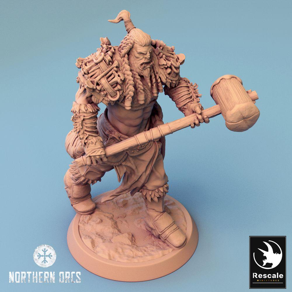 Product photo Tabletop 28mm Lord of the Print (LotP) 0: Fantasy Figure: Orc Warrior, Berserker, and Tribal Warrior with Warhammer (24_04_I3)